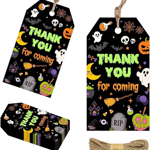 Halloween Geschenkanhänger Danke Hängeetiketten Mit Seil Für Party Kürbis Skelett Geist Hexe Muster Dekorative Papieranhänger