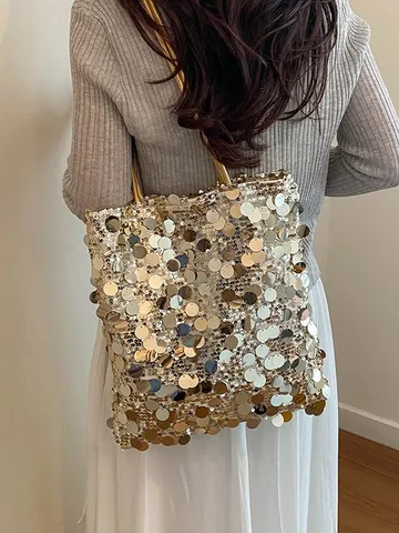 Women Fashion Sequin Tote Bag PU Leather Leopard Print Shoulder Bag Urban Minimalist Casual Daily Handbag For Women