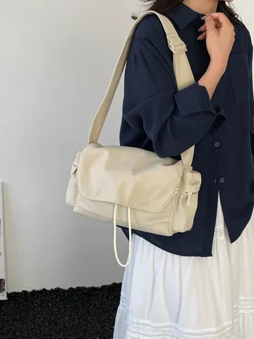 Japanischer Stil Mode Einfache Segeltuch Umhängetasche Große Kapazität Einfarbig Casual Sport Schulter Umhängetasche Für Damen Herren Täglich