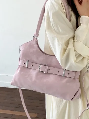 Dames Tote Bag PU Leer Schoudertas Mode Gespdecoratie Grote Capaciteit Woon-werkverkeer Crossbody Bag Effen Kleur Handtas
