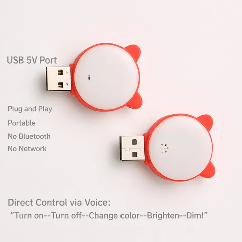 Mini Luce Notturna Intelligente Controllata a Voce USB Design Orecchio di Gatto Carino Lampada d'Ambiente LED Decorazione di Illuminazione da Comodino Portatile
