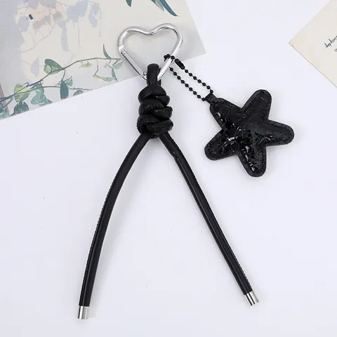 Handmade Woven PU Leather Rope Keychain Heart Clasp Star Pendant Key Ring Bag Hanging Ornament For Women Men Gift