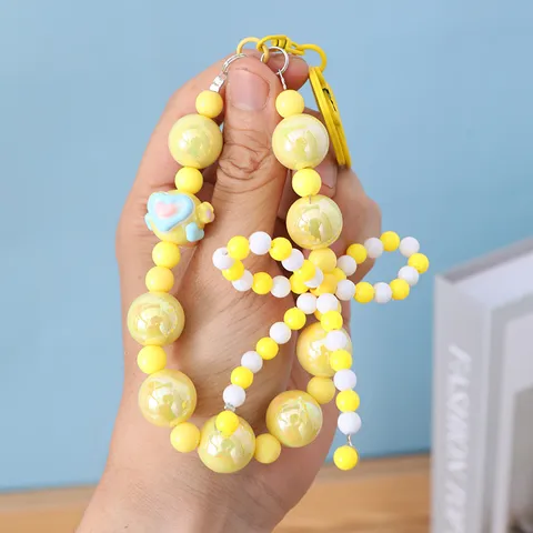 Handmade Acrylic Beaded Bow Heart Keychain Cute Phone Chain Bag Pendant For Women Girls Sweet Jewelry Accessory Gift
