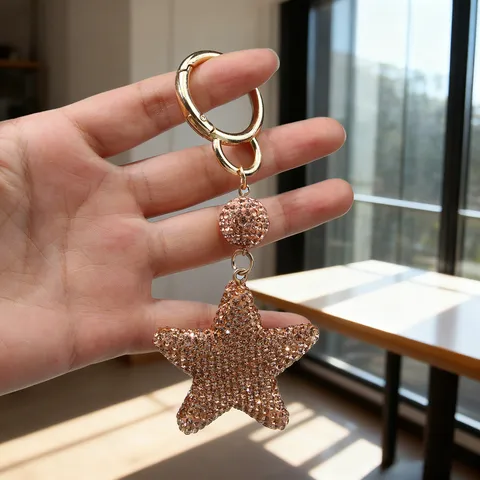 Rhinestone Star Keychain Alloy Five-Pointed Star Key Ring Bling Car Bag Pendant Decorative Jewelry Gift For Women