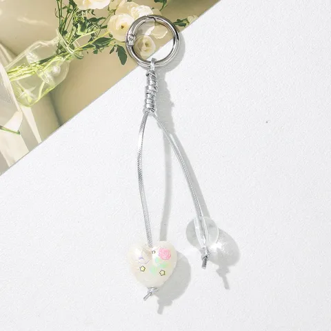 Lindo Llavero de Acrílico de Dibujos Animados Flor Lazo Perla Artificial Adorno para Bolso Elegante Cara Sonriente Corazón Estrella Regalo