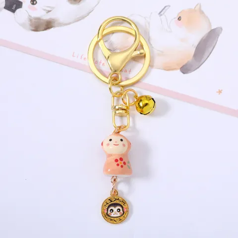 Chinese Zodiac Ceramic Keychain Pendant Cute Hand Painted Animal Bag Charm With Metal Bell Traditional Style Gift For Friends Women