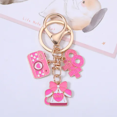 Valentine's Day Zinc Alloy Enamel Heart Camera Cherry Keychain For Women Bag Charm Romantic Sweet Gift Hanging Ornament
