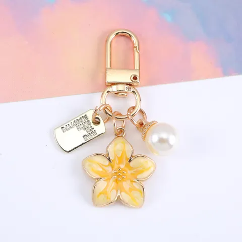 Portachiavi Lega Smalto Fiore Perla Artificiale Dolce Carino Ciliegio Ciondolo Borsa Con Piastrina Identificativa Nome