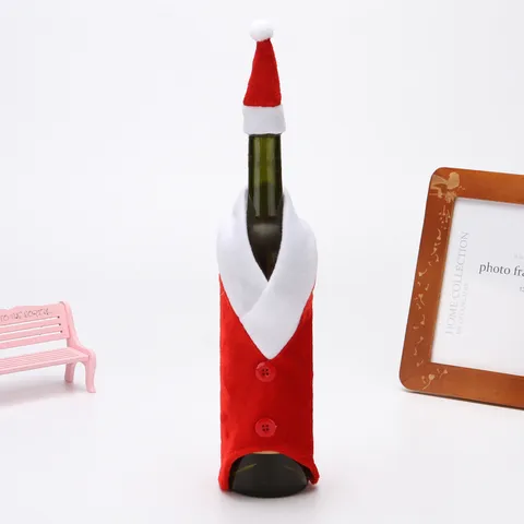 Christmas Wine Bottle Cover Set Santa Claus Clothes And Hat Design Dense Velvet Tableware Decoration For Holiday Party
