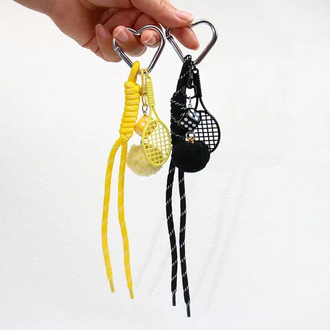 Fashion Dark Style Heart Buckle Tennis Racket Keychain Faux Fur Ball Dice DIY Bag Pendant For Unisex Daily Decor Accessory