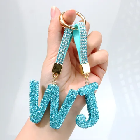 Rhinestone Inlaid 26 English Alphabet Letter Keychain Luxury Gold Alloy Initial Bag Charm Pendant For Women Girls Gift Jewelry