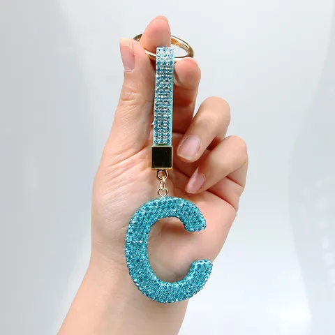 Rhinestone Inlaid 26 English Alphabet Letter Keychain Luxury Gold Alloy Initial Bag Charm Pendant For Women Girls Gift Jewelry