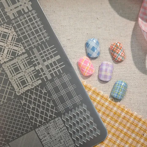 Retro Stainless Steel Nail Art Stamping Plate Houndstooth Diamond Checkerboard Plaid Pattern DIY Manicure Transfer Tool