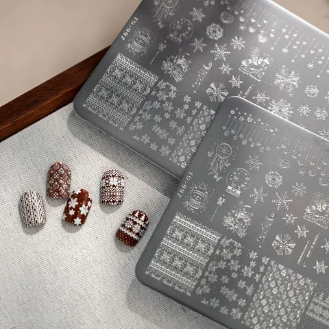Vintage Stainless Steel Nail Art Stamping Plate Christmas Snowflake Pattern Knit Texture Stencil Template For DIY Manicure Salon Decor