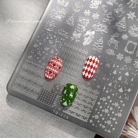 Piastra per Stampaggio Unghie Natale TG-005 Acciaio Inossidabile Motivo Alce Fiocco di Neve Stampo DIY Manicure