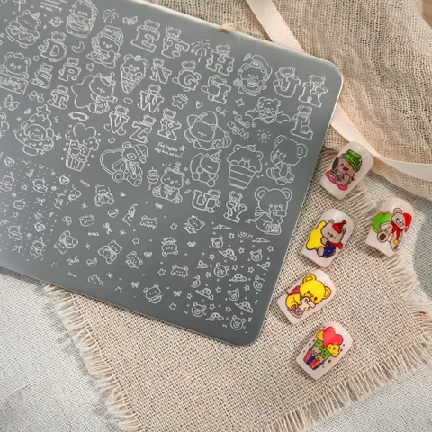 Stainless Steel Nail Stamping Plate Cartoon Bear Heart Star Pattern Template Engraved Manicure Tool For DIY Nail Art Decoration