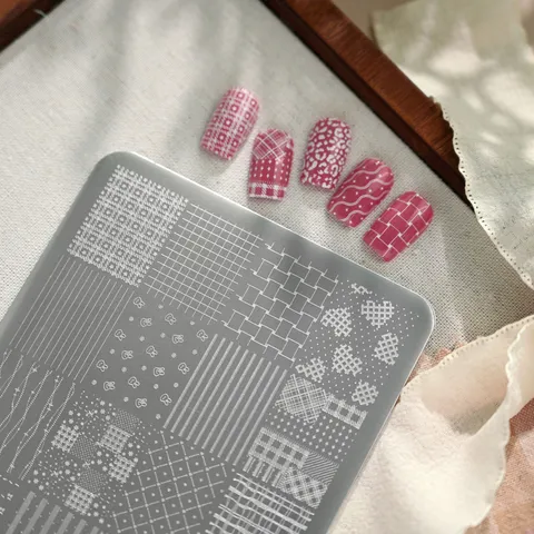 Nail Art Stamping Plate Plaid Stripe Polka Dot Rabbit Design Stainless Steel Template Manicure DIY Nail Stamping Plate TG-019