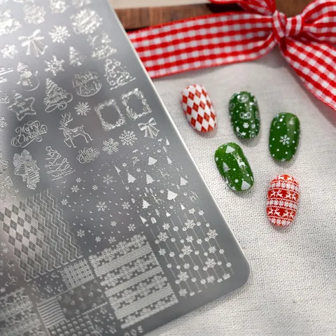 Piastra per Stampaggio Unghie Natale TG-005 Acciaio Inossidabile Motivo Alce Fiocco di Neve Stampo DIY Manicure