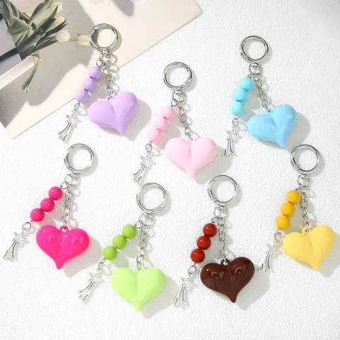 Ins Style Acrylic Heart Keychain Sweet Cool Bag Pendant Heart Shape Hanging Decoration For Couples Friends Women Gift