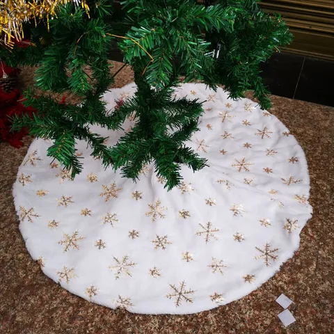 Luxury Plush Christmas Tree Skirt With Gold Silver Embroidered Sequin Snowflake Decoration Festival Holiday Ornaments Base Mat Cover