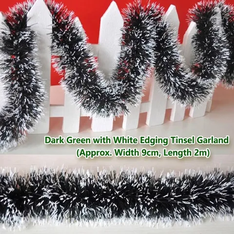 Christmas Tinsel Garland Dark Green With White Snow Effect Tips For Christmas Tree Decoration Festive Party Ornament