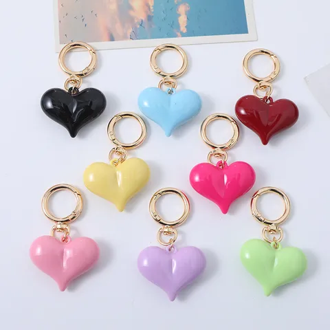 Fashion Acrylic Heart Keychain Korean Style Girly Bag Pendant Car Keyring Accessories Black Yellow Blue Pink Purple Green
