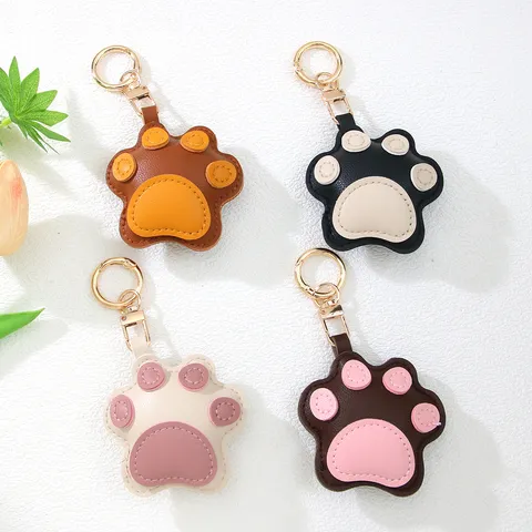 Cute PU Leather Cat Claw Keychain Sweet Cartoon Bag Pendant Car Keyring Key Chain For Women Girls Fashion Accessories