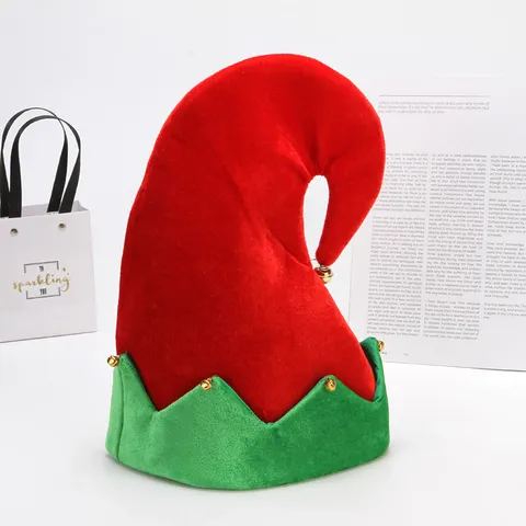 Cappello da Elfo di Natale Con Campanelli Rosso Verde Colore a Contrasto Velluto Tessuto Non Tessuto Cappello da Elfo per Adulti Bambini Festa Cosplay Accessori