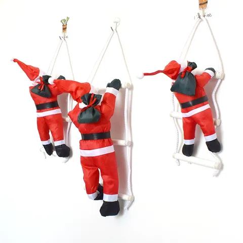 Babbo Natale Che Si Arrampica Sulla Scala Decorazioni Natalizie Ornamento Da Appendere Babbo Natale Di Peluche Su Scala Di Corda Per Decorazioni Parete