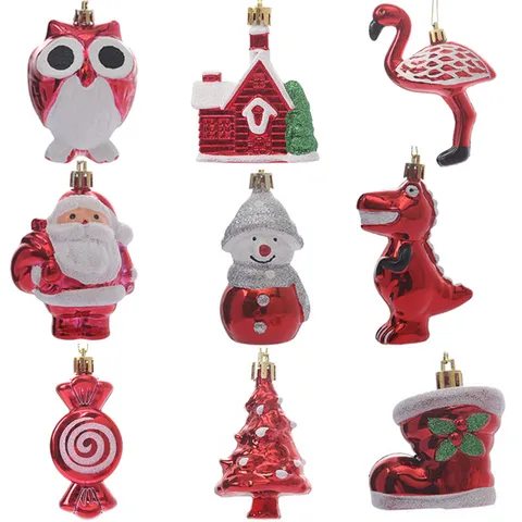 Adornos Colgantes de Navidad de Plástico Rojo Blanco Papá Noel Muñeco de Nieve Forma de Caramelo Colgantes de Árbol de Brillo
