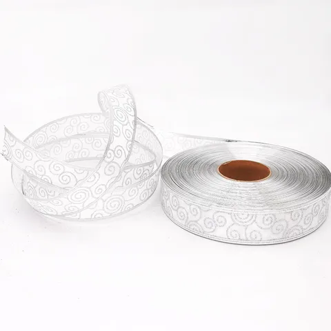Cinta Decorativa Navideña con Patrón de Remolino Brillante para Adornos de Árbol de Navidad Fabricación de Lazos Envoltura de Regalos