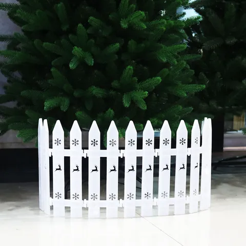 White PVC Christmas Tree Fence Reindeer Snowflake Hollow Out Decorative Picket Fence For Holiday Home Xmas Tree Surround