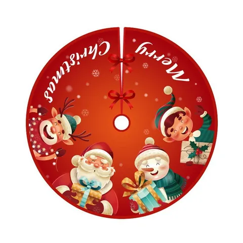 Falda de Árbol de Navidad Festiva Decoración de Base Redonda Cuadros Rojos Papá Noel Tapete Decorativo para Hogar Fiesta