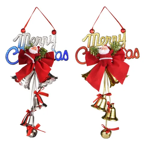 Adornos Colgantes para Árbol de Navidad Alce Papá Noel Estrella Piña Decoraciones Con Cascabeles de Metal Lazos de Satén para Decoración de Fiesta de Navidad