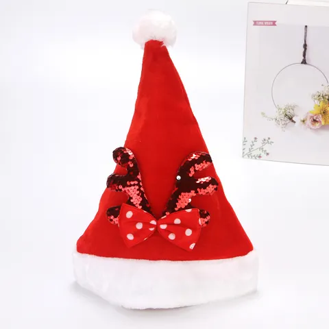 Gorro de Navidad de Astas de Ciervo Terciopelo Dorado Lentejuelas Reversibles Accesorio de Fiesta Festiva para Actuación Escolar Adultos Niños Gorro Decorativo