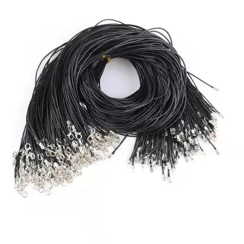Handmade Black Wax Cord Necklace For DIY Jewelry Making Lobster Clasp Synthetic Leather Cord Minimalist Pendant Necklace