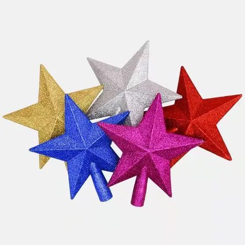 Glitter Christmas Tree Topper Star Plastic Pentagram Tree Top Ornament For Xmas Holiday Home Party Decoration