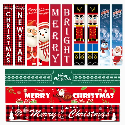 Juego de Pancartas Navideñas para Puerta Camino de Mesa a Cuadros Bandera de Jardín Tela Oxford Decoración de Pared de Navidad