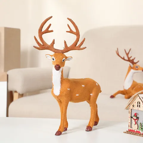 Renne de Noël Simulation Cerf Ornement Mini Statue d'Élan pour Bar Boulangerie Maison Centre Commercial Décoration Arbre de Noël
