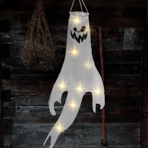Halloween Luminous Ghost Windsock Flag Outdoor Hanging Decoration Polyester Luminous Ghost Festival Party Decor