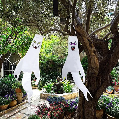 Halloween Luminous Ghost Windsock Flag Outdoor Hanging Decoration Polyester Luminous Ghost Festival Party Decor