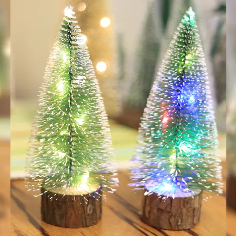 Mini Árbol de Navidad LED Parpadeante Flocado de Nieve Decoración de Escritorio con Base de Madera Natural Cedro Nevado Artificial para Escaparate Hogar Navidad