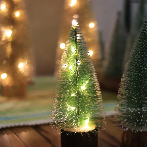 Mini Árbol de Navidad LED Parpadeante Flocado de Nieve Decoración de Escritorio con Base de Madera Natural Cedro Nevado Artificial para Escaparate Hogar Navidad