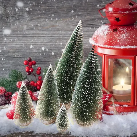 Gefrosteter Mini Weihnachtsbaum Mit Naturholzsockel Schneebeflockte Kiefernadel Tisch Künstlicher Kleiner Weihnachtsbaum Schmuck Für Feiertage Haus Dekor