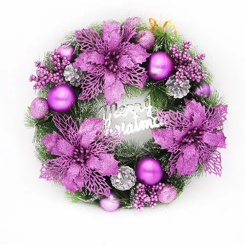 Christmas Wreath Door Hanging Decoration With Pinecone Baubles Merry Christmas Letter Board Artificial Wreath Garland Festive Home Wall Decor Ornament
