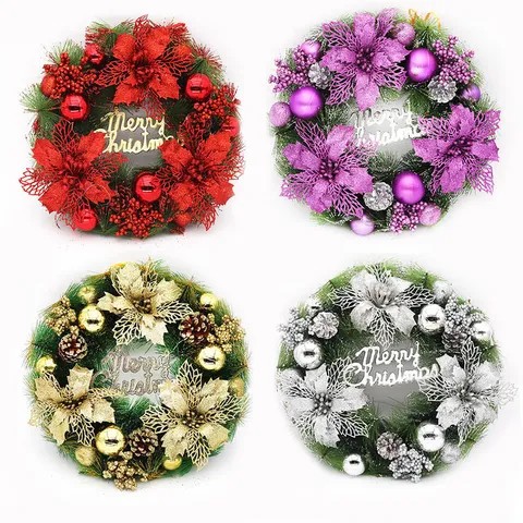 Christmas Wreath Door Hanging Decoration With Pinecone Baubles Merry Christmas Letter Board Artificial Wreath Garland Festive Home Wall Decor Ornament