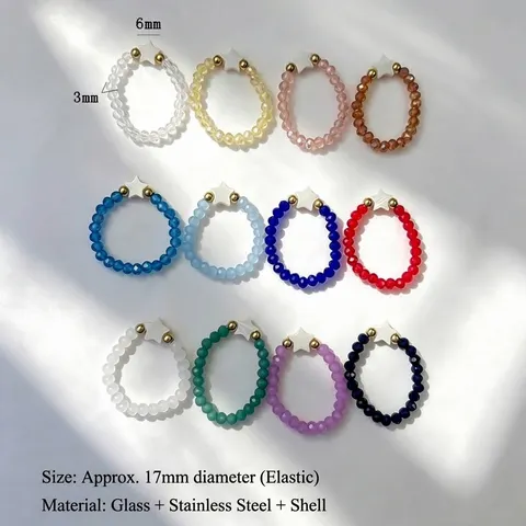 Bohemian Colored Glaze Glass Beaded Elastic Ring For Women Handmade Star Shell Stainless Steel Beads Pentagram Ring Jewelry Gift