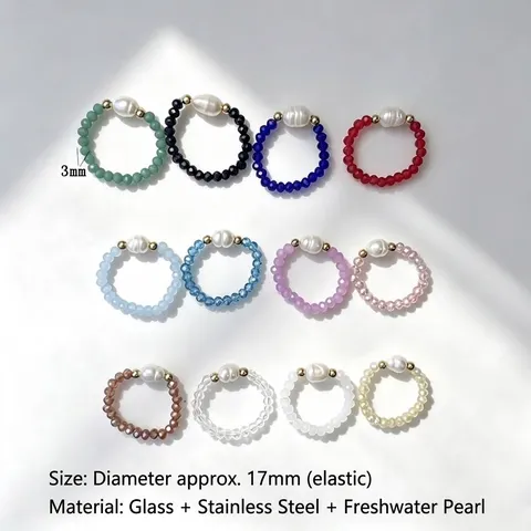 Handgemachte Bunte Glasperlen Elastischer Ring Für Damen Süßwasserperle Edelstahl Perlen Geometrischer Fingerring Sommer Schmuck Geschenk