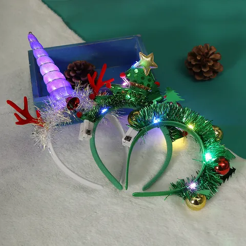 LED Glowing Christmas Tree Headband Sequin Holiday Hair Accessories Cartoon Party Decorations Headwear For Christmas Carnival Party