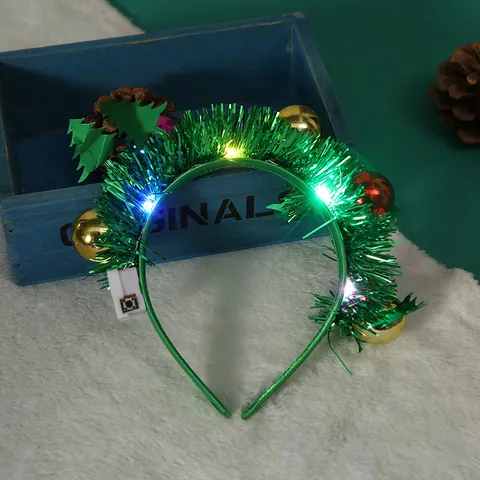 LED Glowing Christmas Tree Headband Sequin Holiday Hair Accessories Cartoon Party Decorations Headwear For Christmas Carnival Party